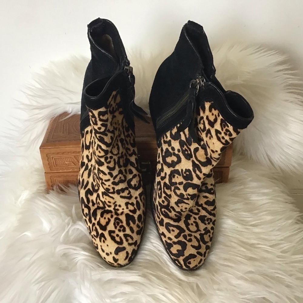 Anthropologie Splendid Leopard print Calf Hair/Suede Rosalie side zip Boots 8.5 - Picture 4 of 10